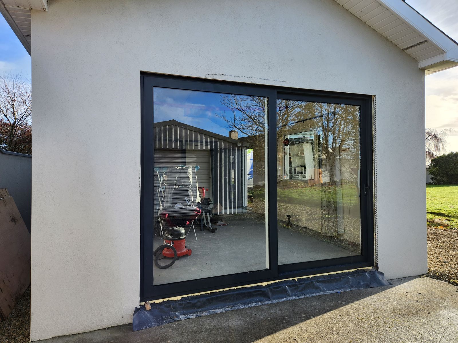 Black sliding patio door