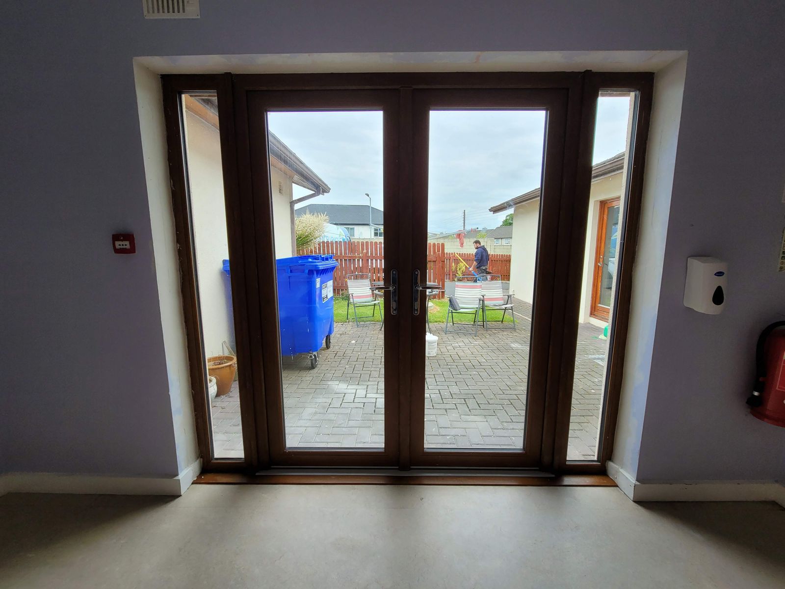 Golden oak French doors, inside view